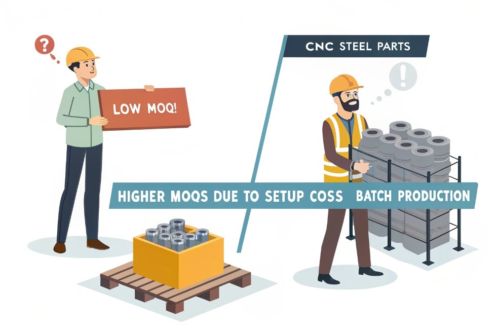 CNC steel parts batch production setup MOQ issue