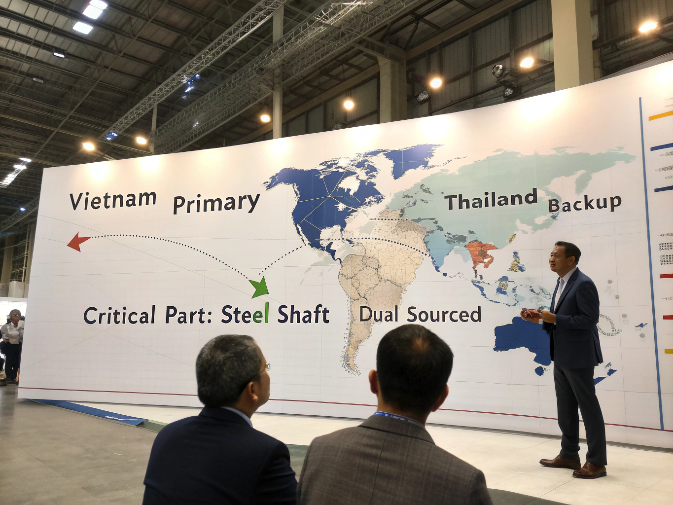 Steel shaft sourcing strategy map showing Vietnam and Thailand