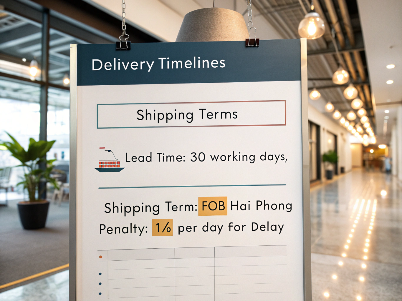 Shipping terms and delivery timeline for FOB Hai Phong