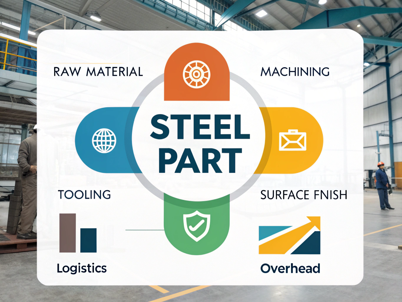 Steel part cost structure with machining, tooling, and logistics