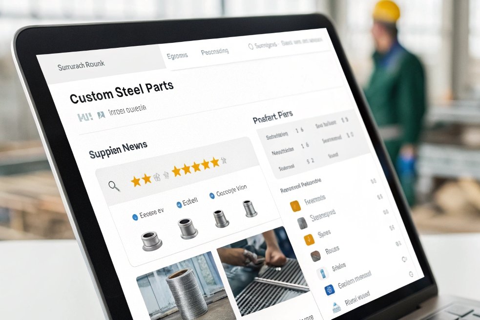 Review interface on desktop showing supplier ratings for construction projects.