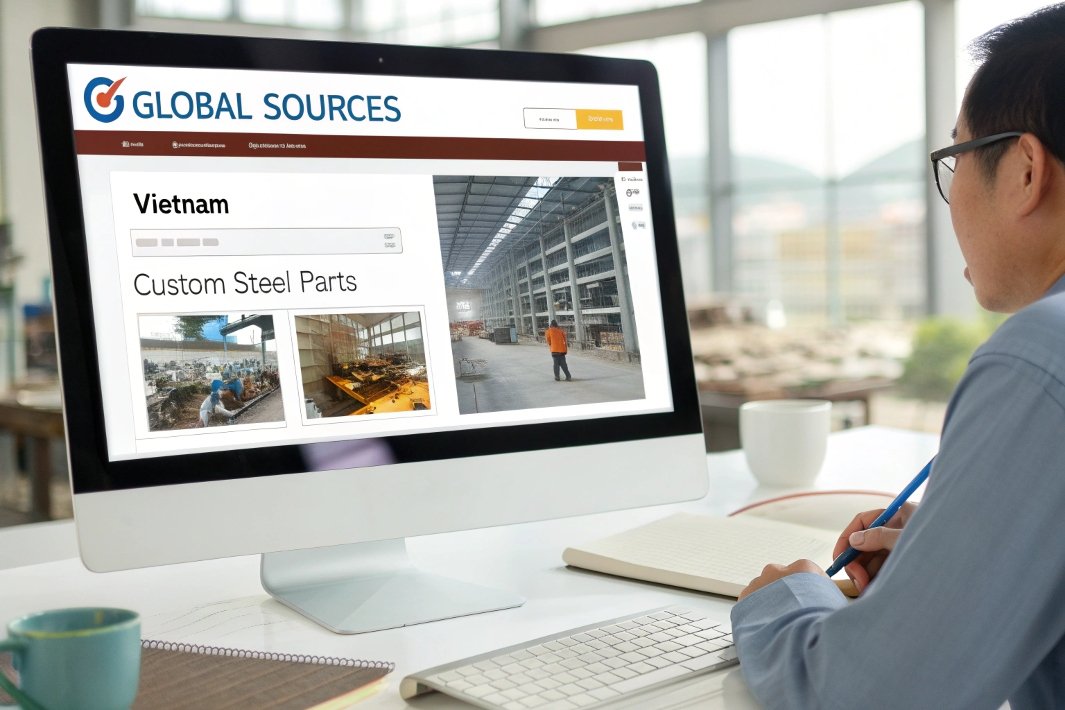 Desktop screen displaying Vietnam steel parts suppliers on sourcing platform.