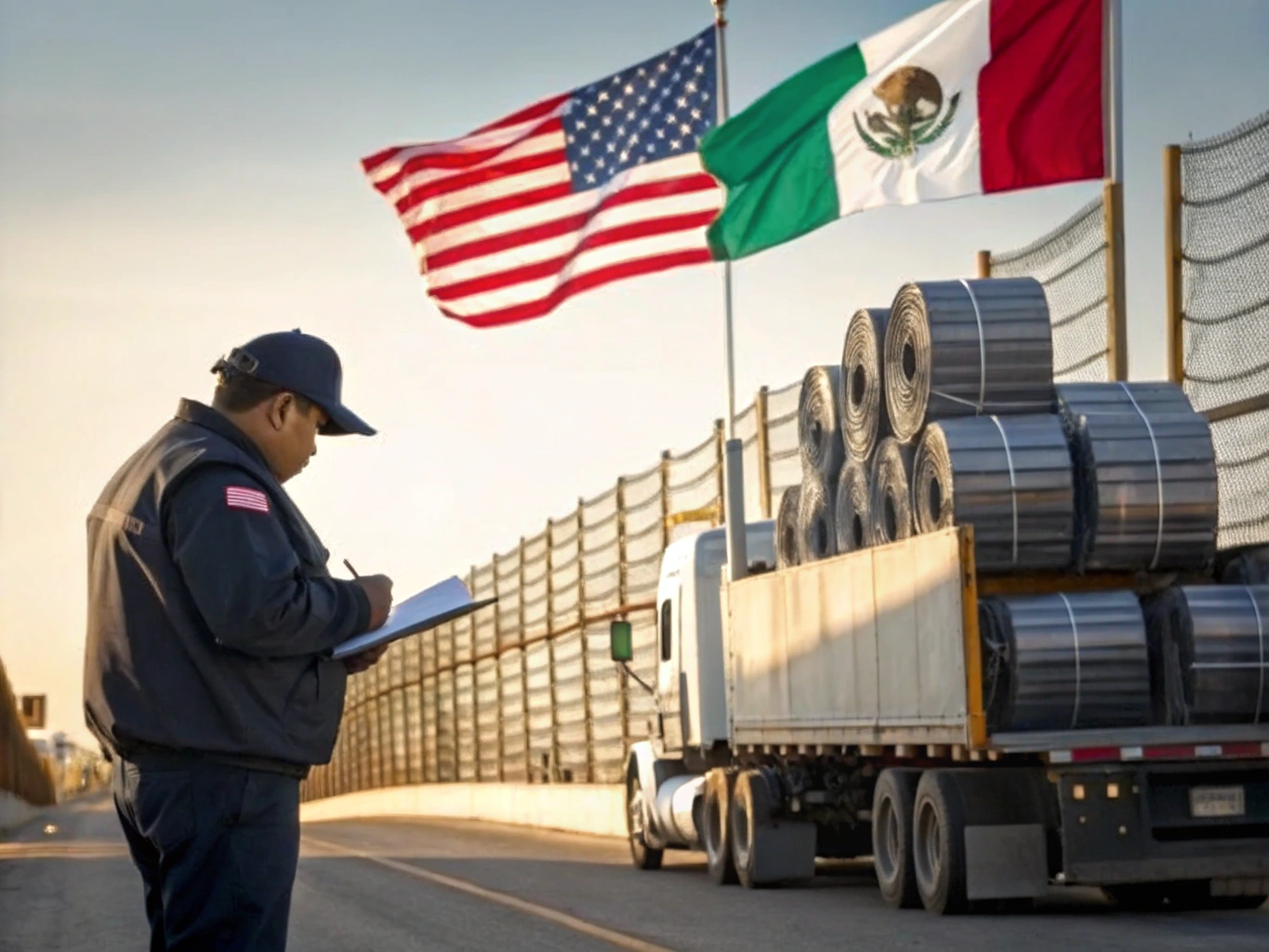 Customs officer inspecting goods at US-Mexico border
