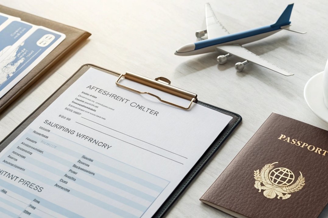 Travel documents and airplane model for factory inspection trip