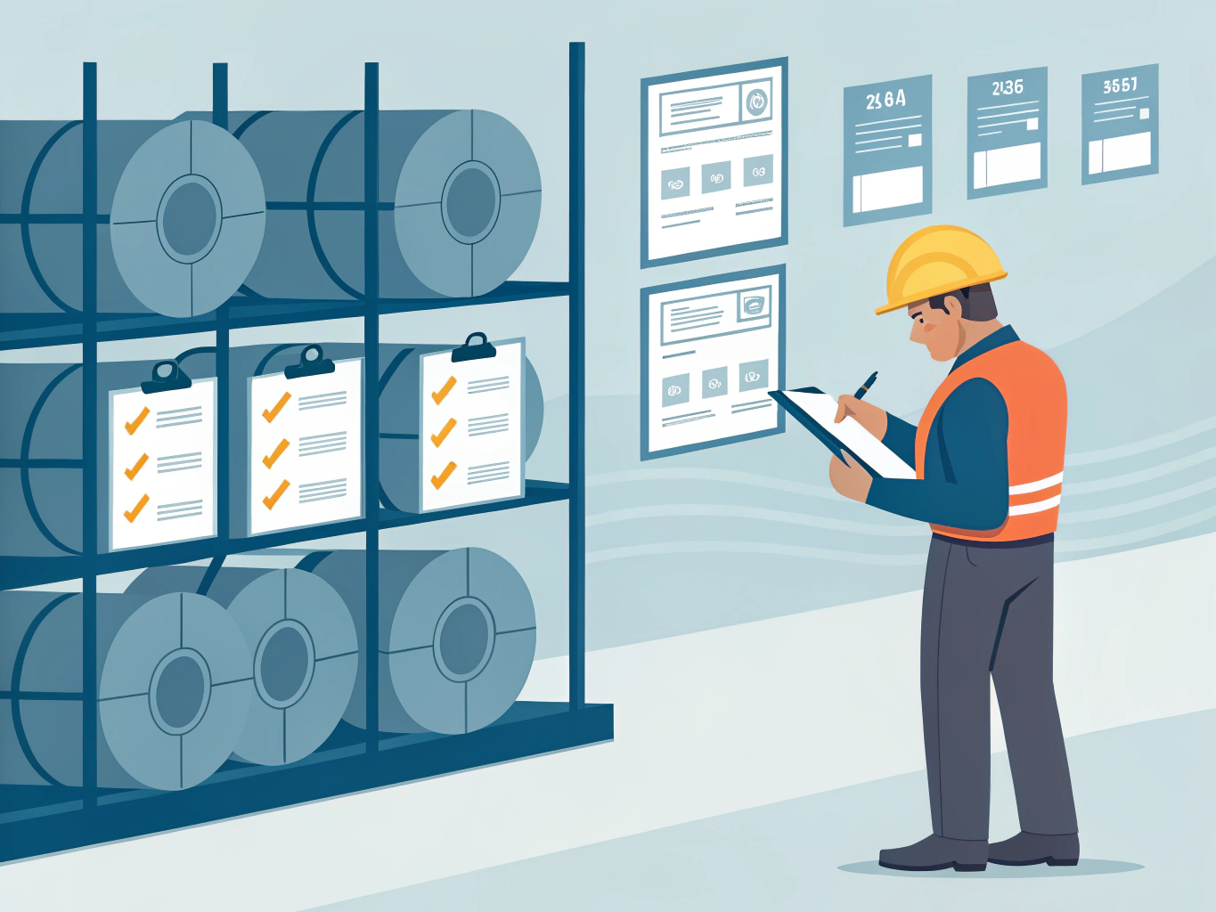 Industrial worker using digital tools for inventory tracking and inspection.