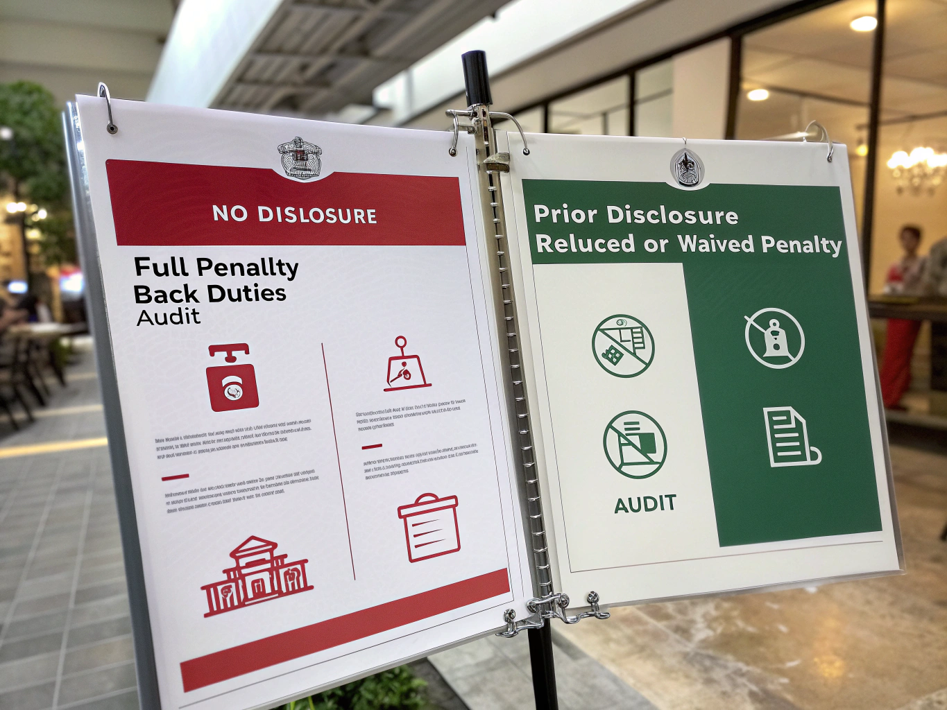 Signboard explaining customs disclosure penalties