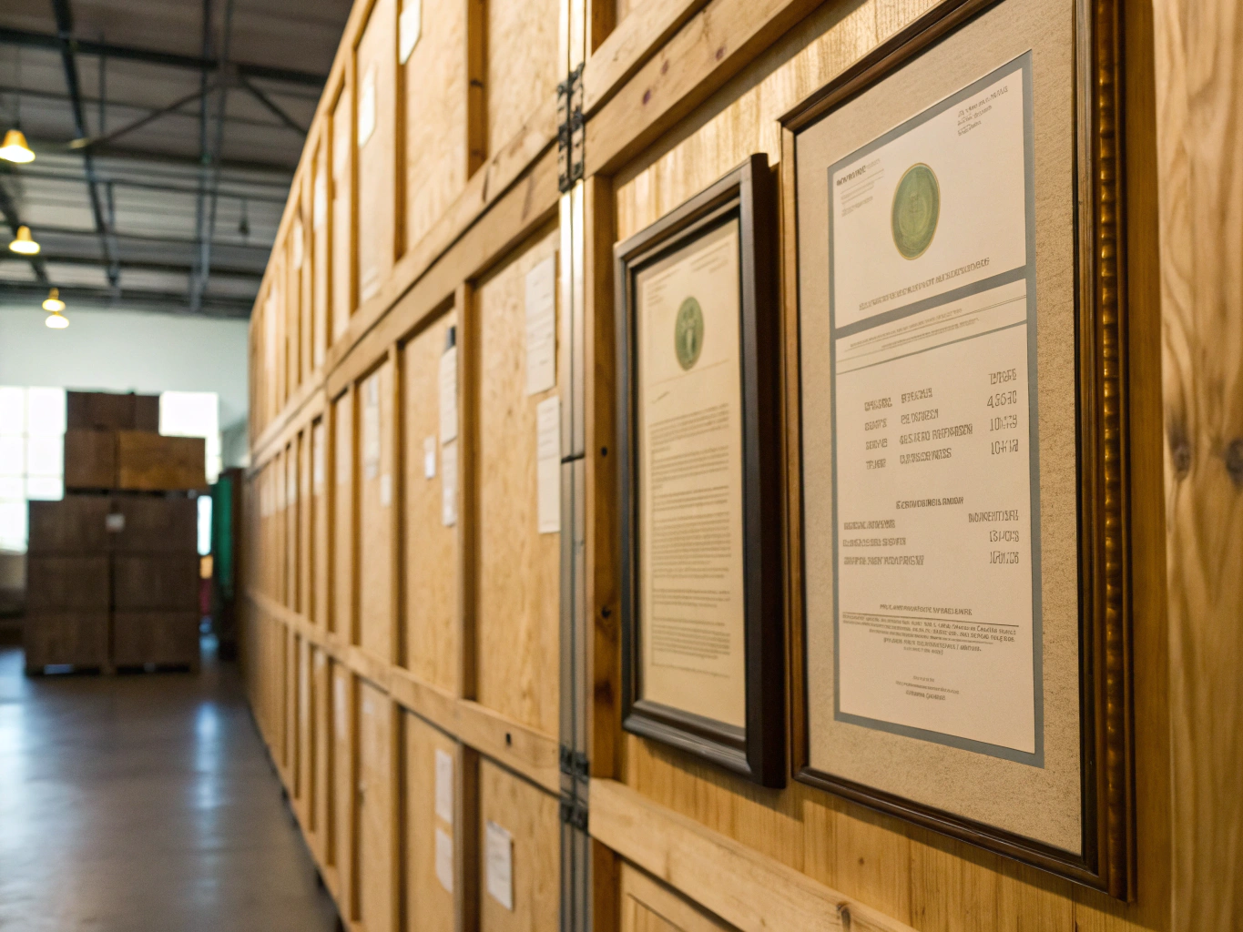 Export crate certificates on wooden boxes