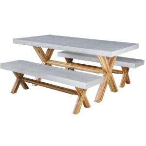 Custom Outdoor Concrete & Wood Table Set | Restaurant & Hotel Furniture Supplier