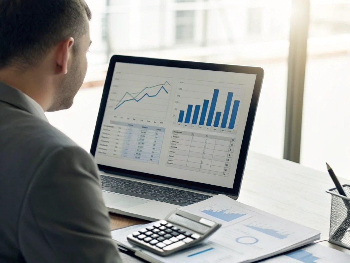 Analyst reviewing financial performance data