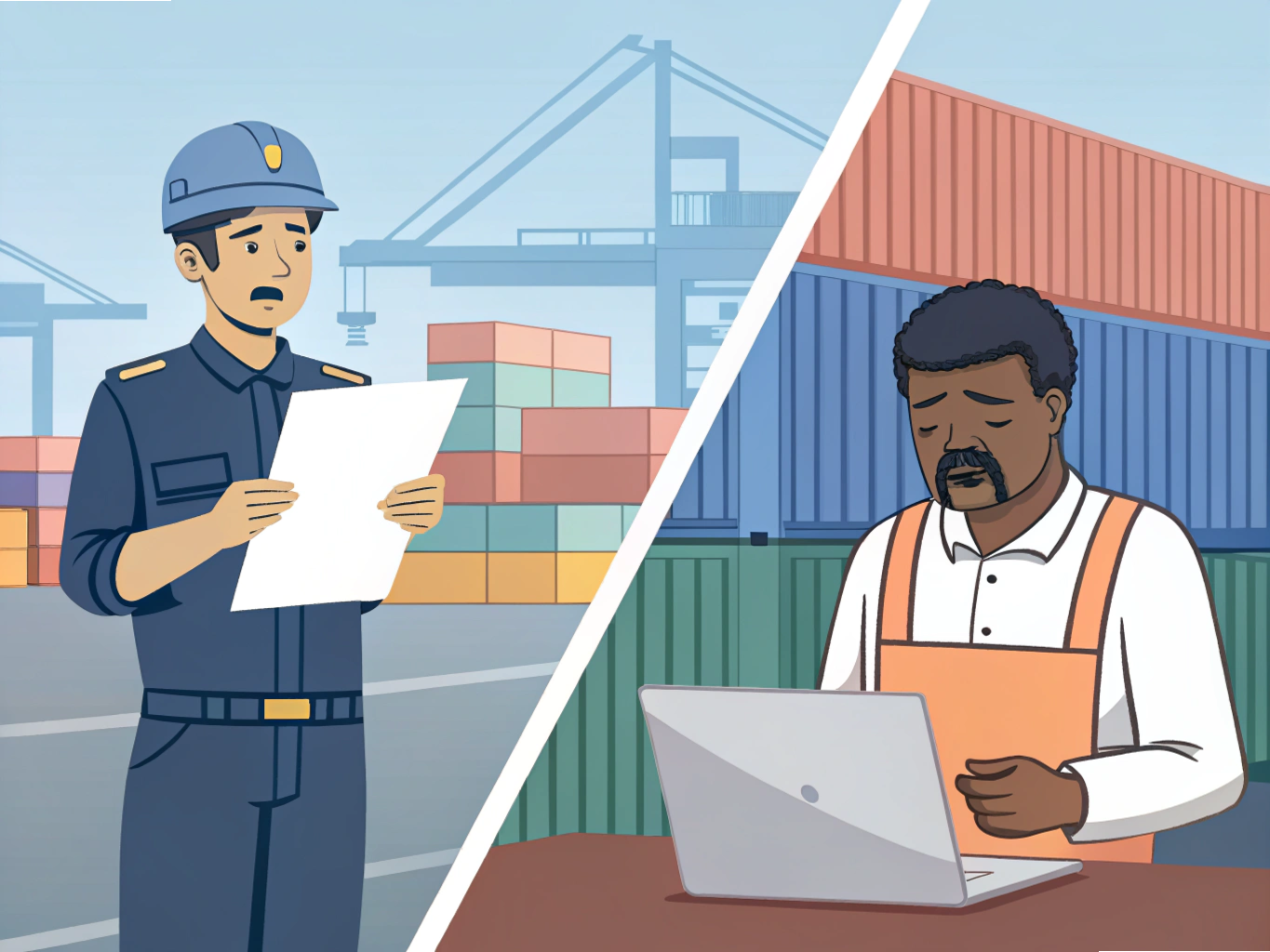 Illustration of shipping inspection error and customs clearance issue
