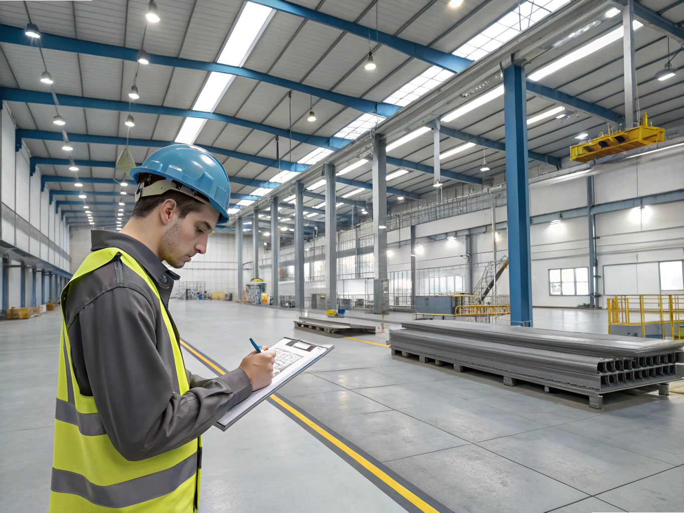 Inspector performing warehouse compliance check