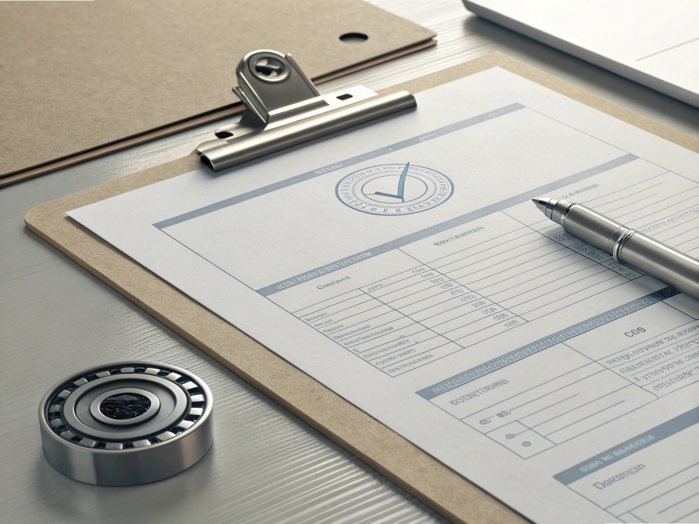Inspection certificate and bearing on clipboard