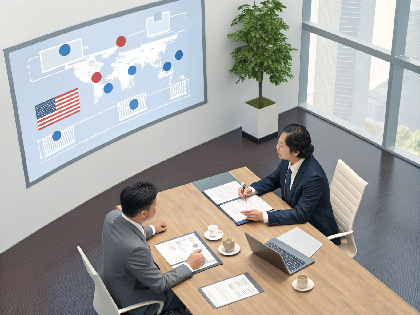Businessmen discussing international supply chain