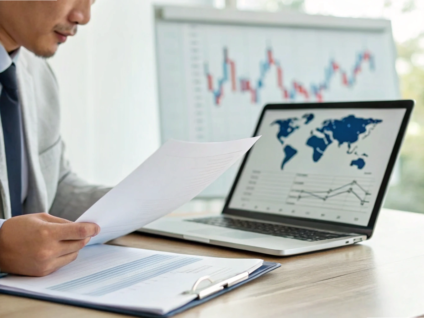 Executive analyzing global trade reports