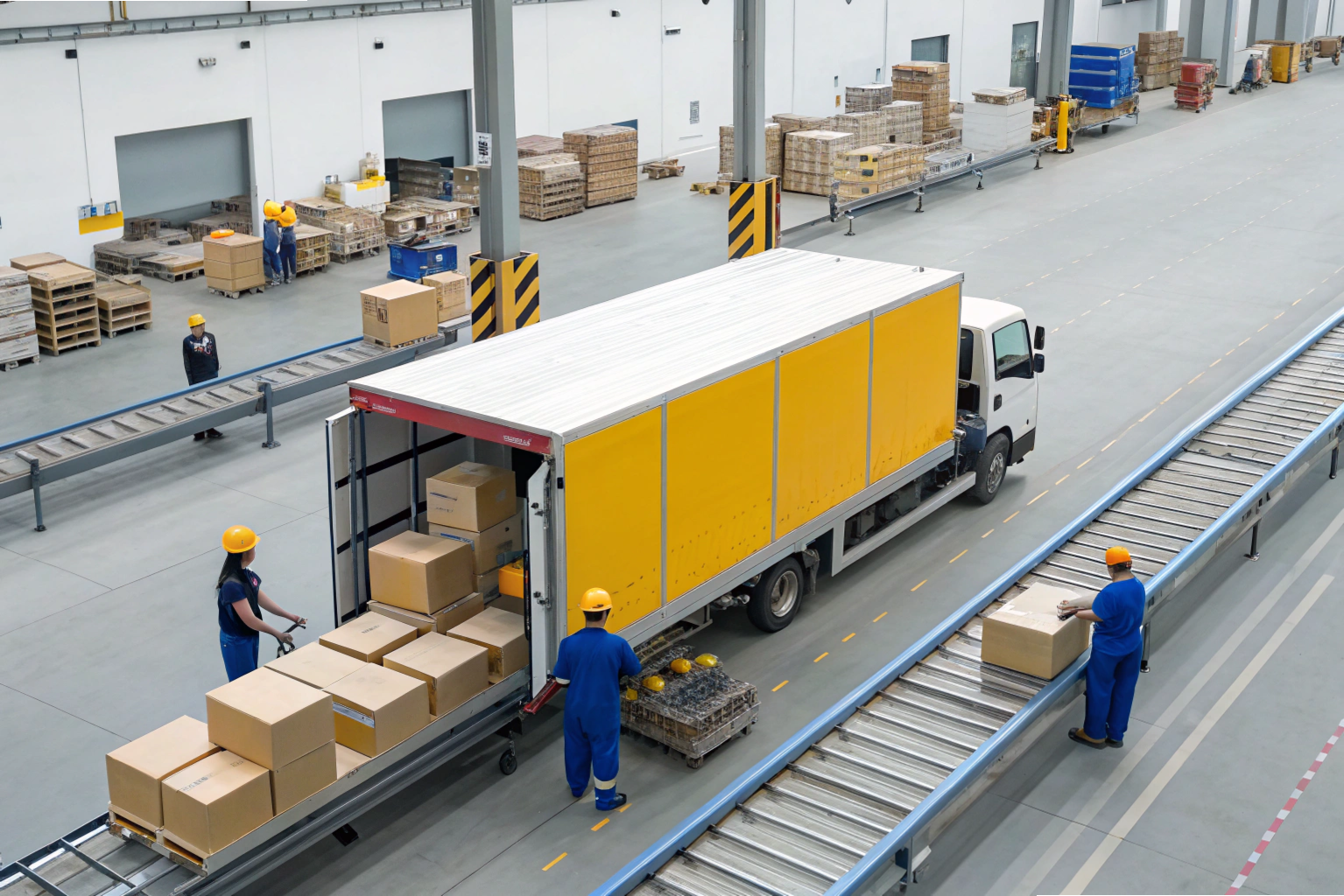 Warehouse team loading goods into truck