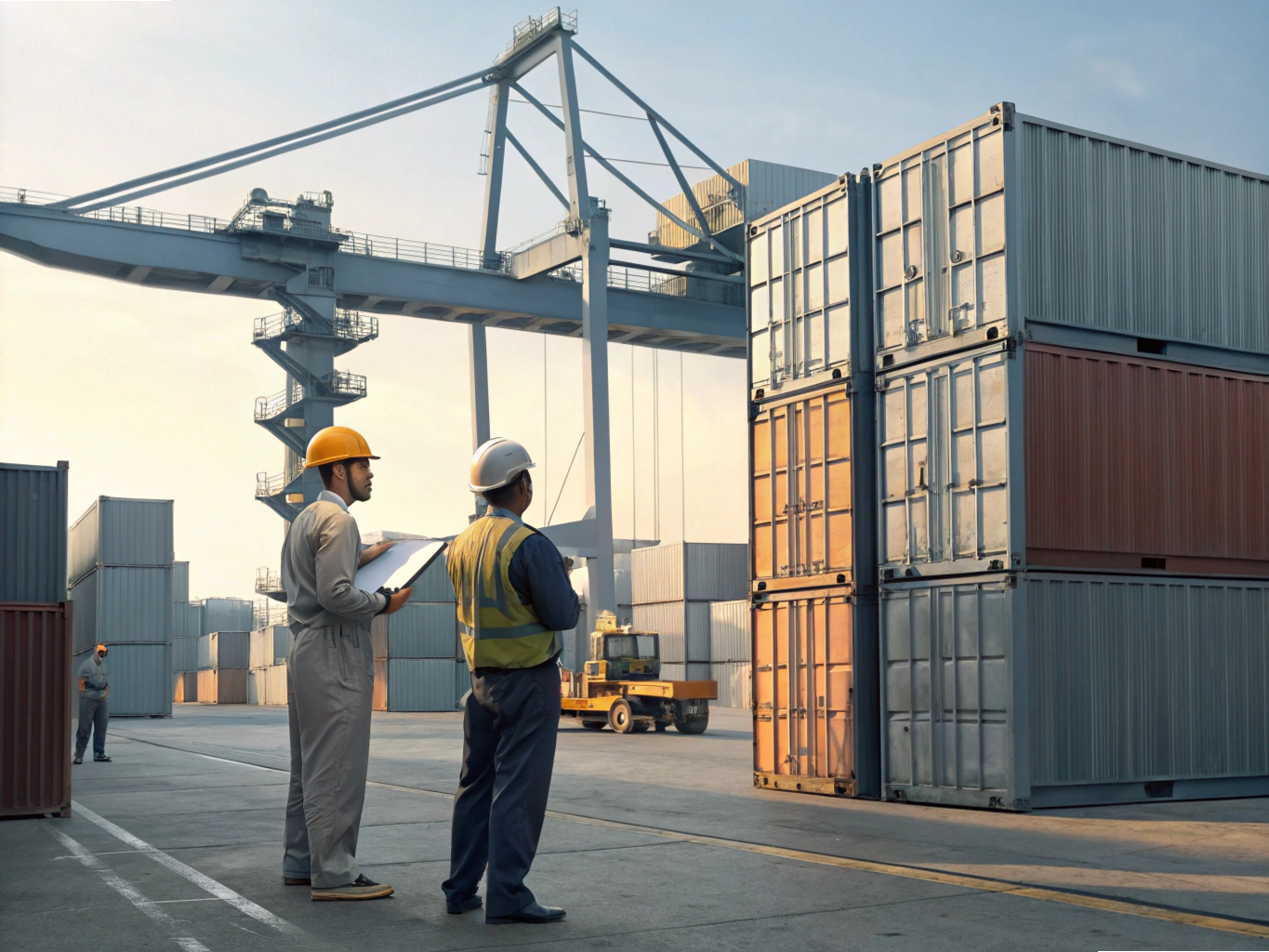 Inspectors reviewing export containers at seaport