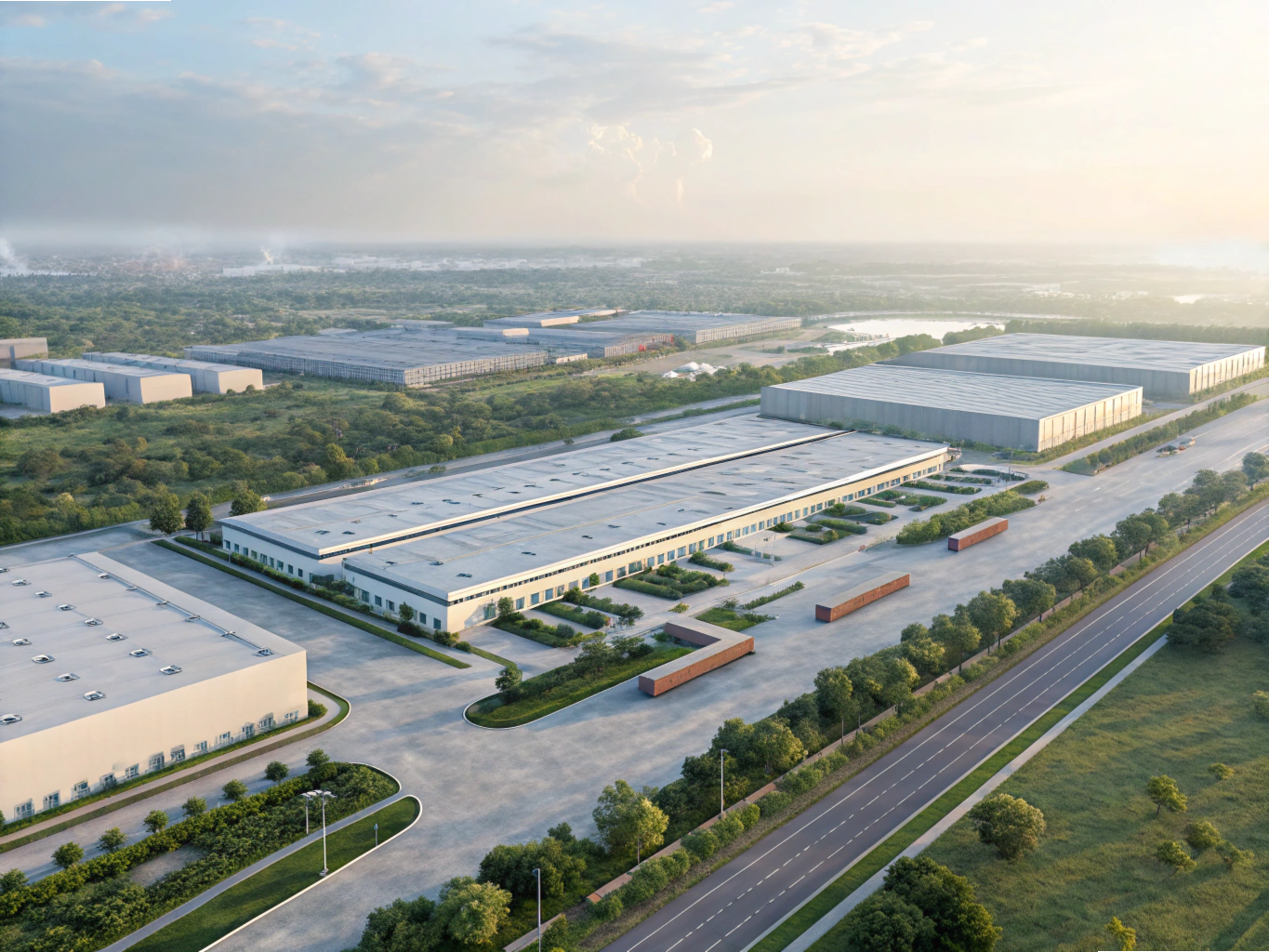 Aerial view of large industrial parks