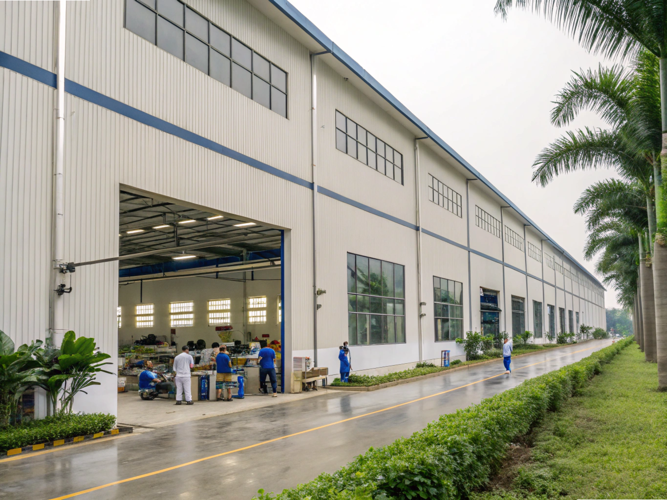 Workers outside Vietnam manufacturing plant
