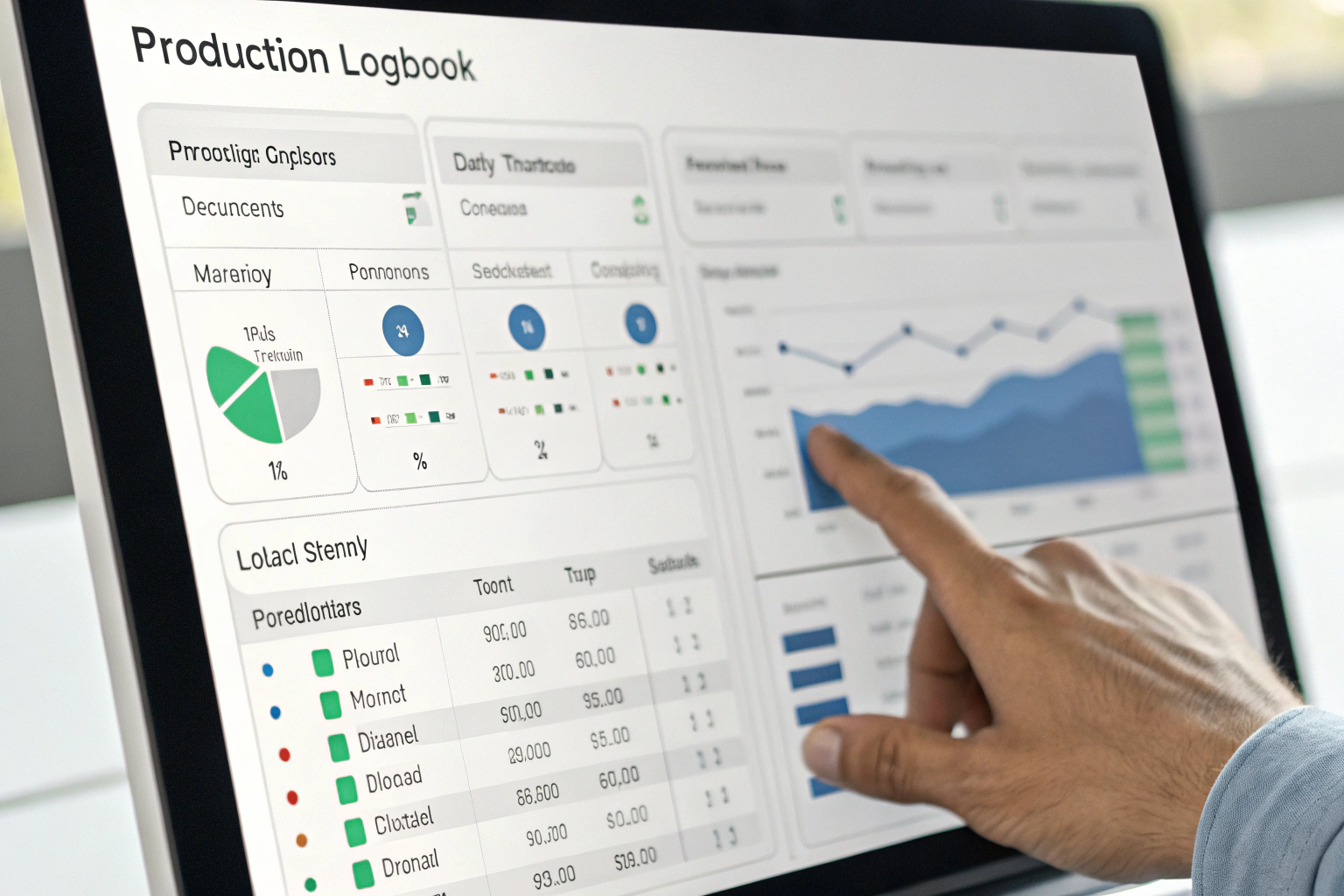 Performance tracking Engineer reviewing manufacturing performance dashboard