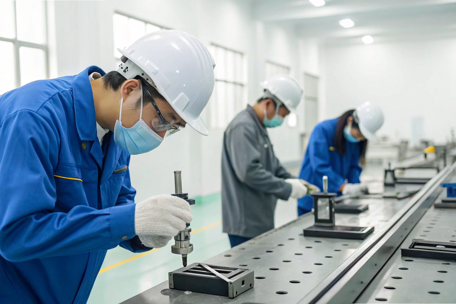 Component testing Factory workers testing precision components