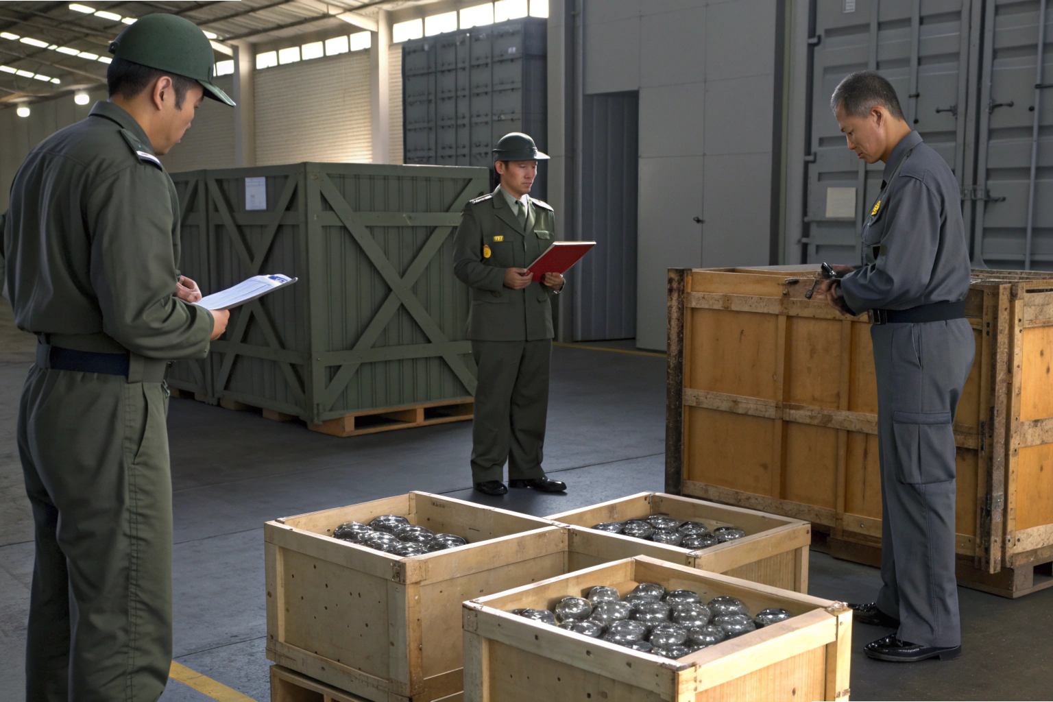 Customs check Customs officers inspecting exported goods