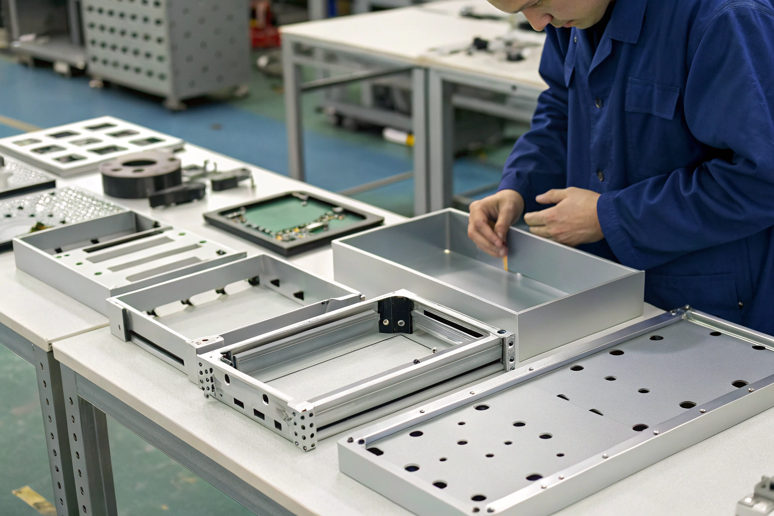 Technician assembling custom aluminum parts