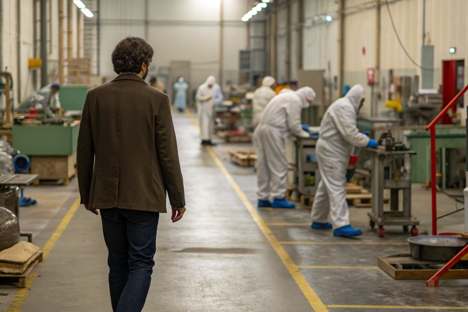 Production audit Factory supervisor auditing cleanroom production line