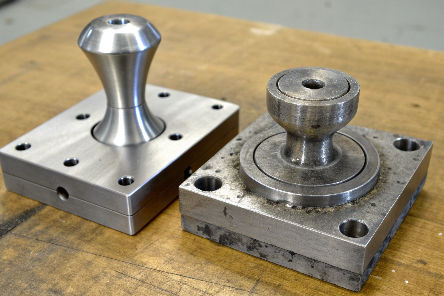 Steel mold Precision steel mold tooling on workshop table