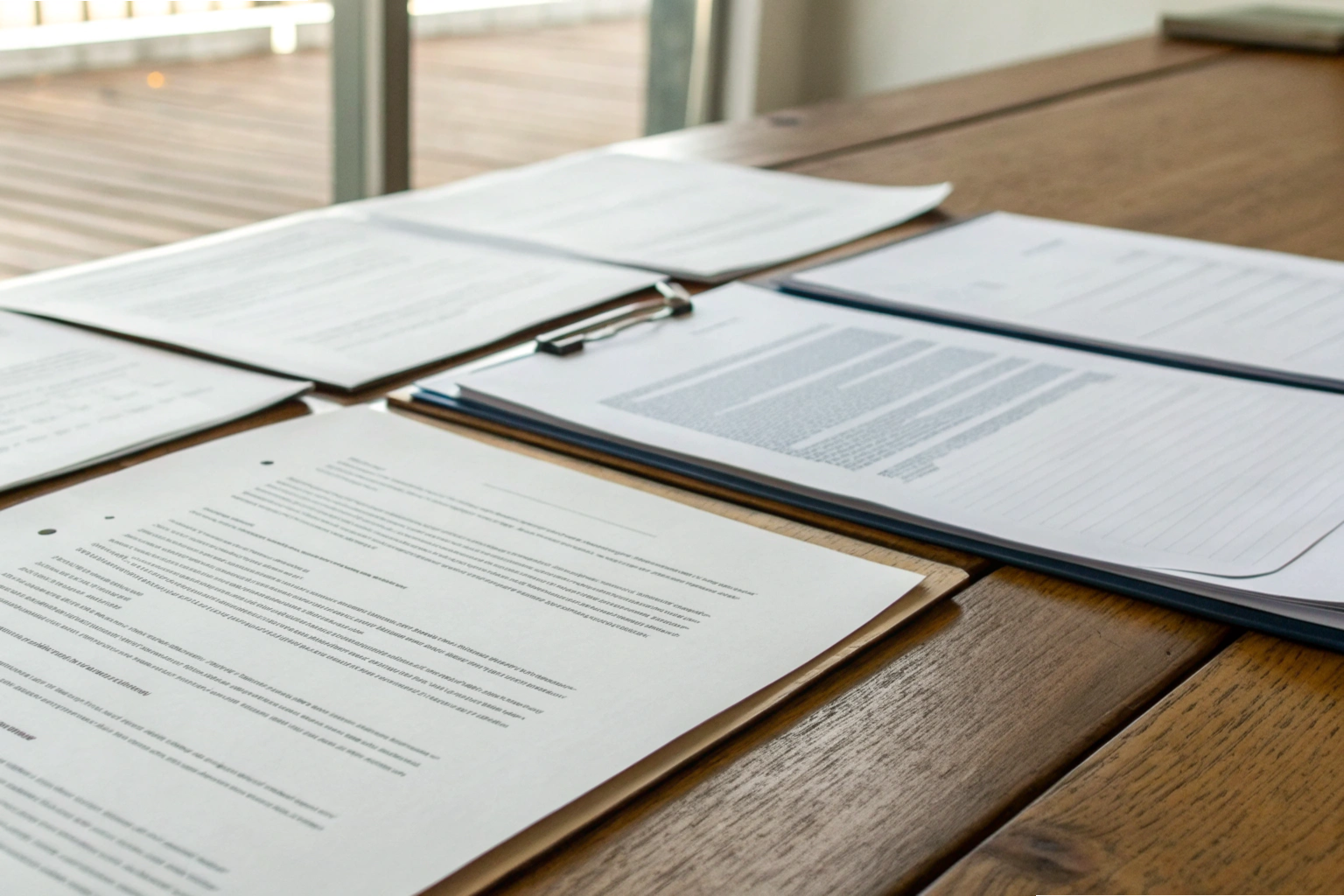 Contract papers Manufacturing contracts and documents on wooden desk