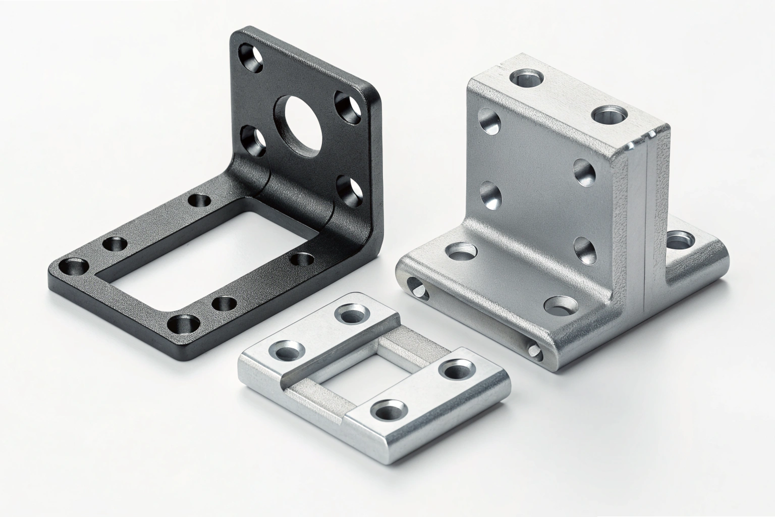 Metal brackets set Precision metal brackets in black and silver finish on white background (ID#2)