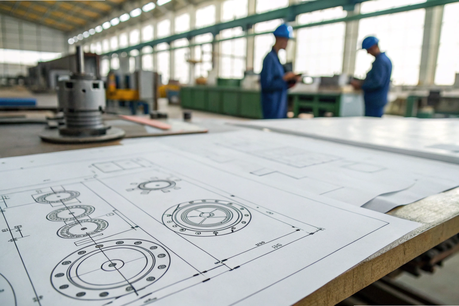 Dibujo técnico extendido sobre el escritorio que muestra símbolos y mediciones GD&T (ID#2)