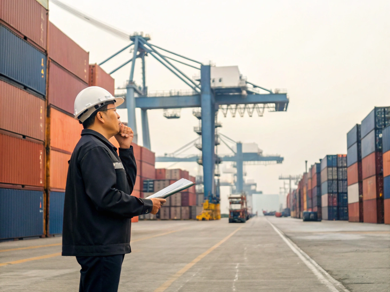 Supervisor observing operations at Vietnamese port (ID#1)