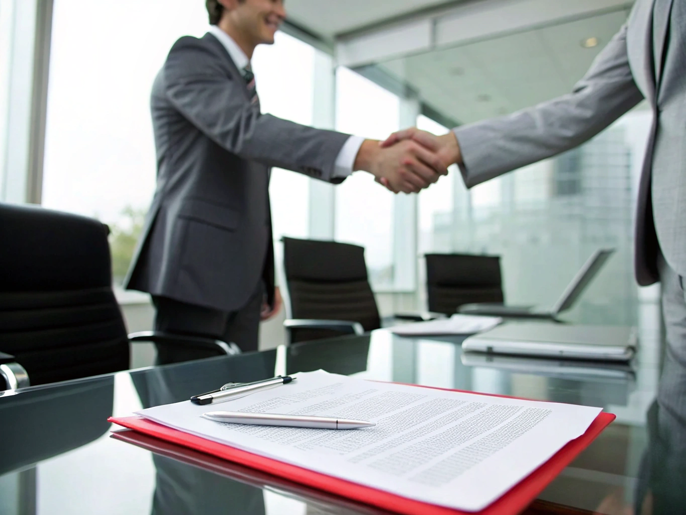 Business partners shaking hands after agreement (ID#1)