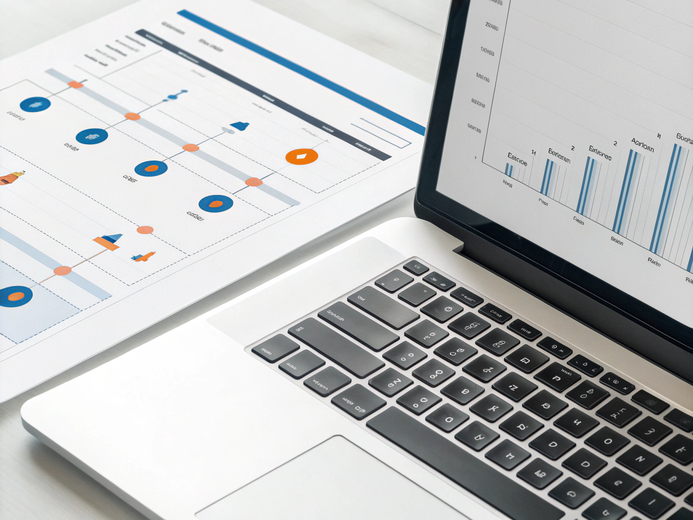 Data analysis chart Laptop showing data chart beside document (ID#2)