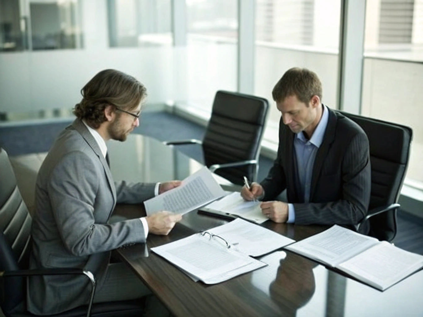 Contract meeting Two businessmen signing manufacturing contract (ID#2)