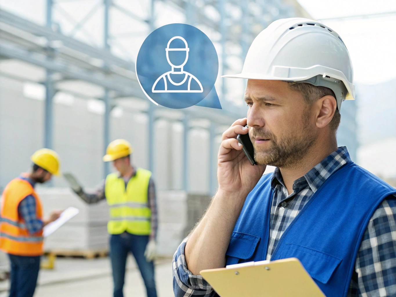 On-site engineer Engineer on phone at construction site (ID#4)