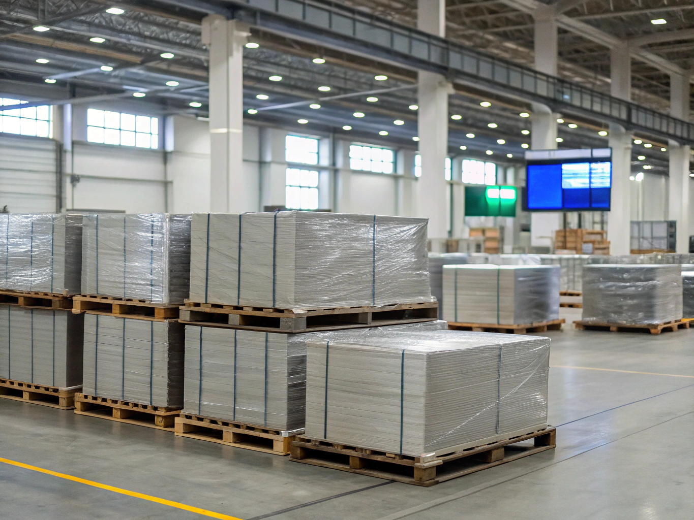 Ready-to-ship goods in warehouse Palletized shipment of precision custom metal parts (ID#5)