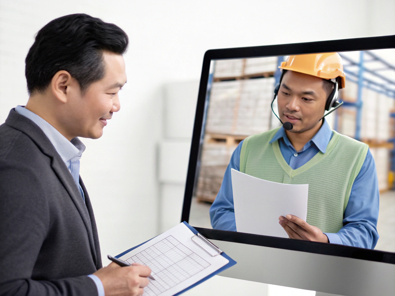 Remote factory meeting Online meeting between engineer and factory staff (ID#5)