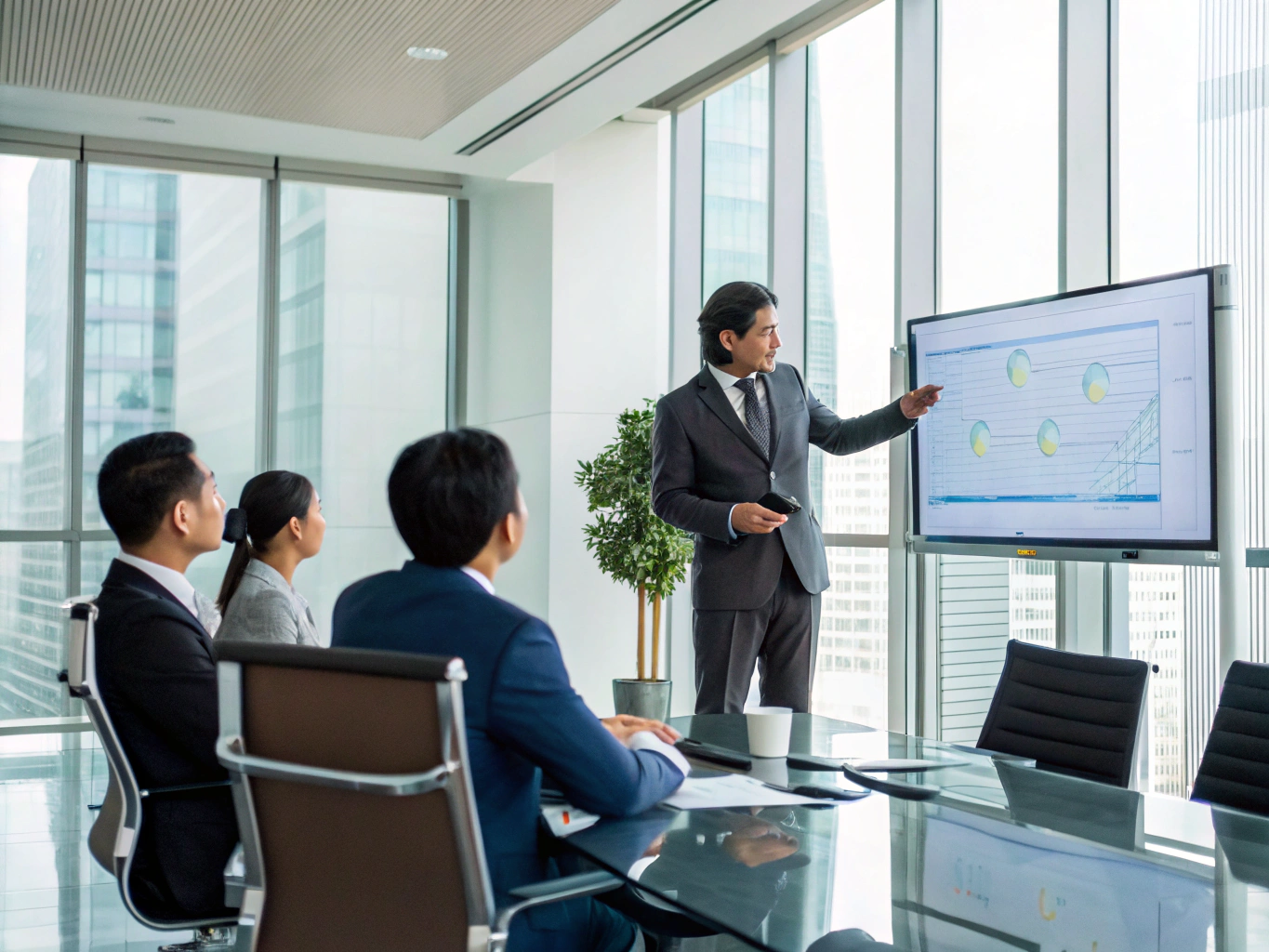 Business manager presenting performance data during a corporate meeting (ID#5)