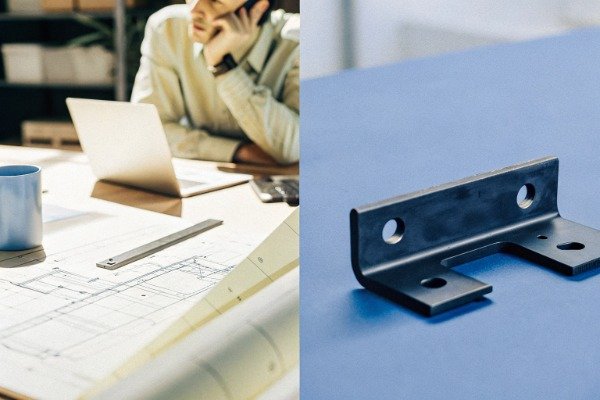 Split image of engineer and metal bracket (ID#1)