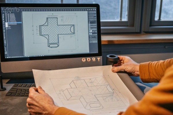 Engineer examining technical drawing in office (ID#2)