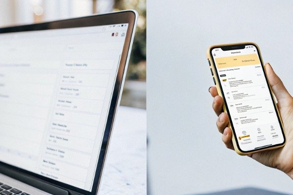 Split screen laptop and mobile showing Alibaba interface (ID#2)