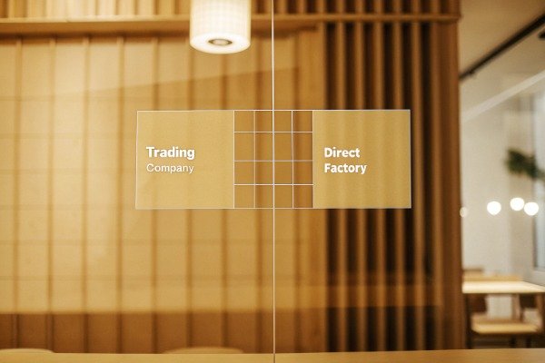 Glass door with trading company and direct factory text (ID#5)