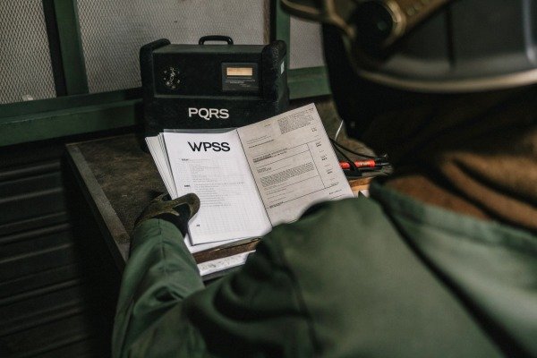 Worker reading WPSS manual in workshop (ID#3)