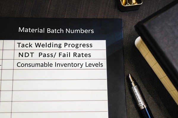 Close-up of checklist with welding progress text (ID#2)
