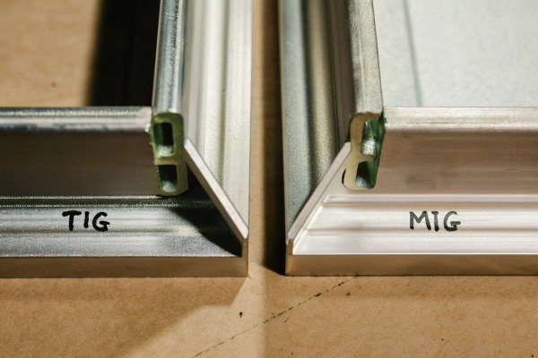 Close-up of TIG and MIG welded aluminum joints (ID#3)