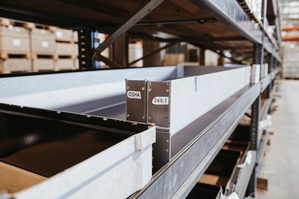 Empty metal shelf in warehouse (ID#2)