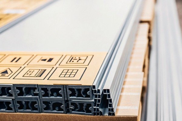 Stacked metal profiles on cardboard box (ID#4)