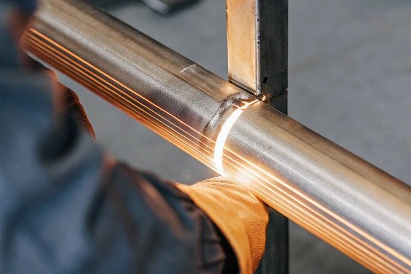 Close-up of welding metal pipe with sparks (ID#2)