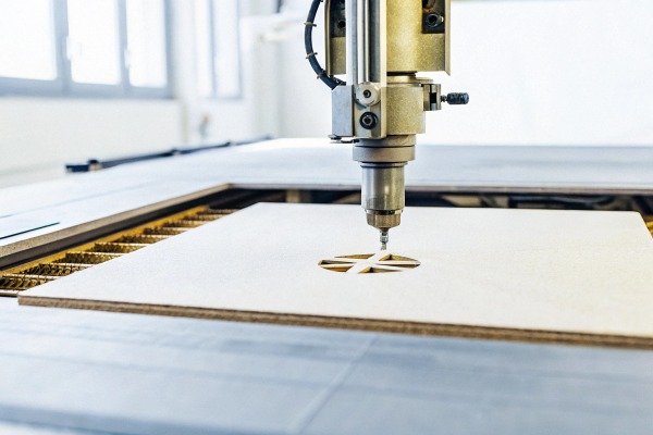 CNC machine cutting wood panel precisely (ID#2)